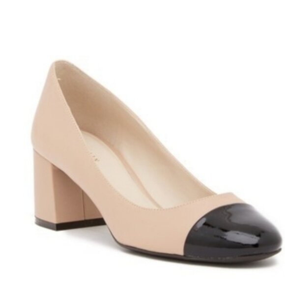 NWOT Sz 7.5 Cole Haan Dawna Grand Pump Nude & Black Patent Toe - Picture 4 of 16
